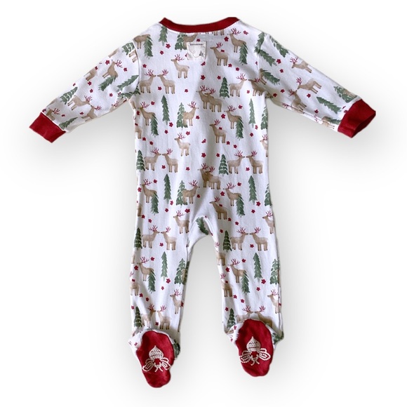 Burt’s Bee Footed Pajamas Size 6-9 Months White and Red Reindeer Christmas Theme - Picture 8 of 10
